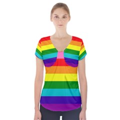 Colorful Stripes Lgbt Rainbow Flag Short Sleeve Front Detail Top by yoursparklingshop