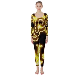 Happy Diwali Yellow Black Typography Long Sleeve Catsuit