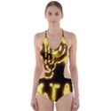 Happy Diwali Yellow Black Typography Cut-Out One Piece Swimsuit View1