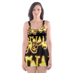 Happy Diwali Yellow Black Typography Skater Dress Swimsuit by yoursparklingshop