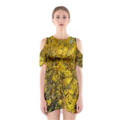 Nature, Yellow Orange Tree Photography Cutout Shoulder Dress