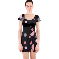 Pink And Gray Abstraction Short Sleeve Bodycon Dress