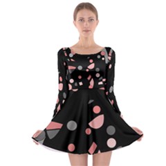 Pink And Gray Abstraction Long Sleeve Skater Dress