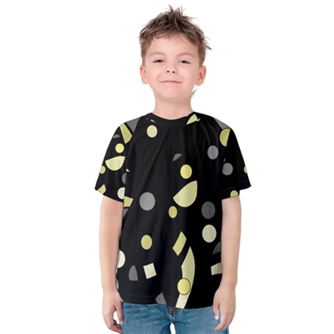 Yellow And Gray Abstract Art Kids  Cotton Tee by Valentinaart