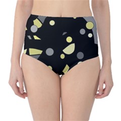 Yellow And Gray Abstract Art High-waist Bikini Bottoms by Valentinaart