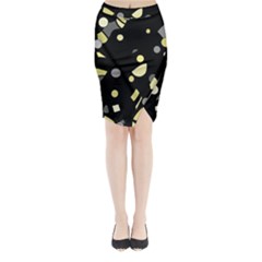 Yellow And Gray Abstract Art Midi Wrap Pencil Skirt