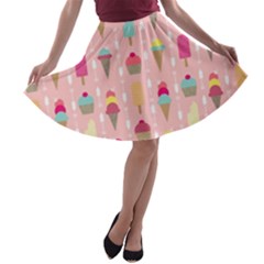 Ice Cream And Cupcake Sweet Tooth Pattern A-line Skater Skirt by LisaGuenDesign