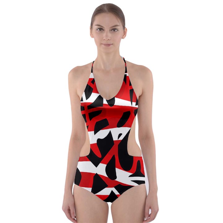 Red chaos Cut-Out One Piece Swimsuit