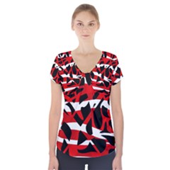 Red Chaos Short Sleeve Front Detail Top