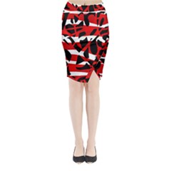 Red Chaos Midi Wrap Pencil Skirt