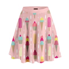 Ice Cream And Cupcake Sweet Tooth Pattern High Waist Skirt by LisaGuenDesign