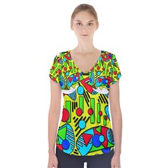 Colorful Chaos Short Sleeve Front Detail Top