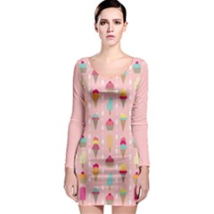 Ice Cream And Cupcake Sweet Tooth Pattern Long Sleeve Bodycon Dress by LisaGuenDesign