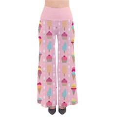 Ice Cream And Cupcake Sweet Tooth Pattern Women s Chic Palazzo Pants  by LisaGuenDesign