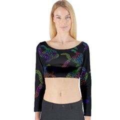 Decorative Fish Long Sleeve Crop Top by Valentinaart