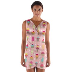 Ice Cream And Cupcake Sweet Tooth Pattern Wrap Front Bodycon Dress by LisaGuenDesign