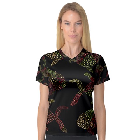 Decorative Fish Pattern Women s V-neck Sport Mesh Tee by Valentinaart