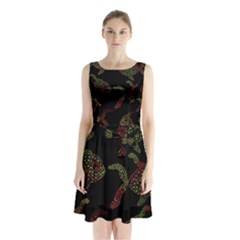 Decorative Fish Pattern Sleeveless Chiffon Waist Tie Dress