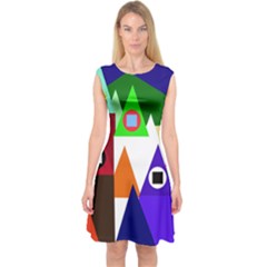 Colorful Houses  Capsleeve Midi Dress