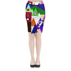 Colorful Houses  Midi Wrap Pencil Skirt