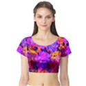 Purple Painted Floral and Succulents Short Sleeve Crop Top (Tight Fit) View1