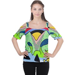 Colorful Landscape Women s Cutout Shoulder Tee