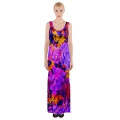 Purple Painted Floral And Succulents Maxi Thigh Split Dress by LisaGuenDesign