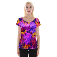 Purple Painted Floral And Succulents Women s Cap Sleeve Top by LisaGuenDesign