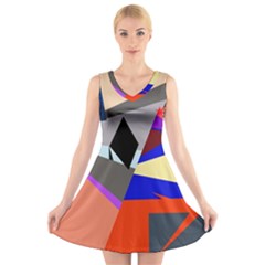 Geometrical Abstract Design V-neck Sleeveless Skater Dress by Valentinaart