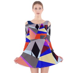 Geometrical Abstract Design Long Sleeve Velvet Skater Dress