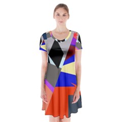 Geometrical Abstract Design Short Sleeve V-neck Flare Dress