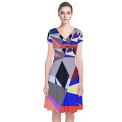 Geometrical Abstract Design Short Sleeve Front Wrap Dress