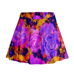 Purple Painted Floral And Succulents Mini Flare Skirt