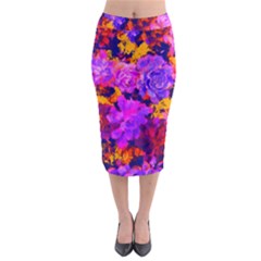 Purple Painted Floral And Succulents Midi Pencil Skirt by LisaGuenDesign