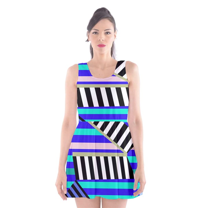 Blue lines decor Scoop Neck Skater Dress