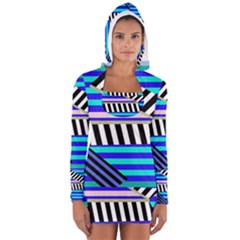 Blue Lines Decor Women s Long Sleeve Hooded T-shirt by Valentinaart