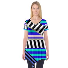 Blue Lines Decor Short Sleeve Tunic 