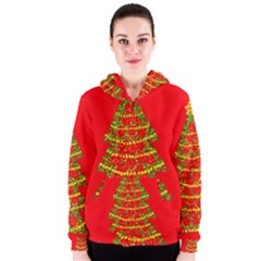 Sparkling Christmas Tree - Red Women s Zipper Hoodie by Valentinaart