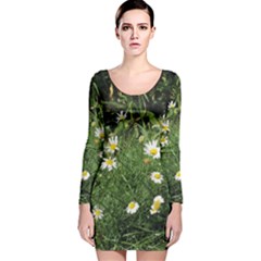 Wild Daisy Summer Flowers Long Sleeve Velvet Bodycon Dress