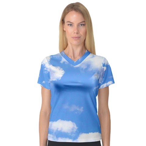 Summer Clouds And Blue Sky Women s V-neck Sport Mesh Tee by picsaspassion