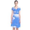 Summer Clouds and blue sky Short Sleeve Front Wrap Dress View1