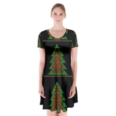 Christmas Trees Pattern Short Sleeve V-neck Flare Dress by Valentinaart