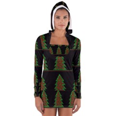 Christmas Trees Pattern Women s Long Sleeve Hooded T-shirt by Valentinaart