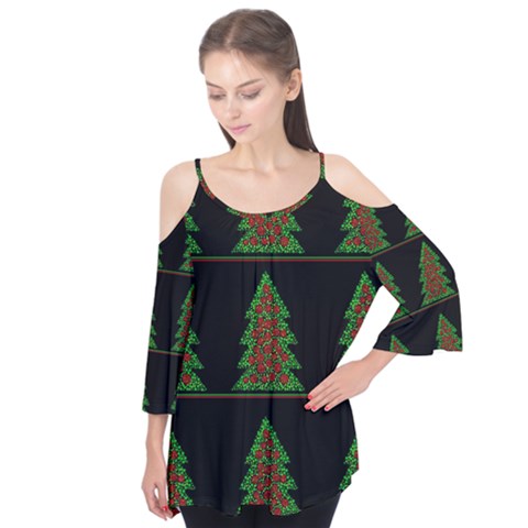 Christmas Trees Pattern Flutter Tees by Valentinaart