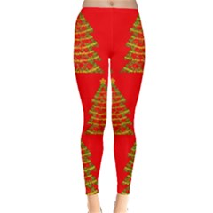 Christmas Trees Red Pattern Leggings  by Valentinaart