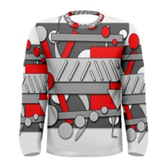 Gray And Red Geometrical Design Men s Long Sleeve Tee