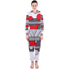 Gray And Red Geometrical Design Hooded Jumpsuit (ladies) 