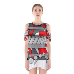 Gray And Red Geometrical Design Cutout Shoulder Dress by Valentinaart