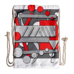 Gray And Red Geometrical Design Drawstring Bag (large) by Valentinaart