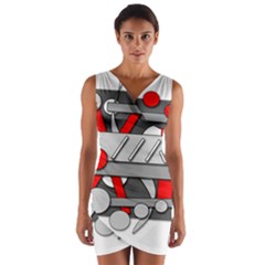 Gray And Red Geometrical Design Wrap Front Bodycon Dress by Valentinaart